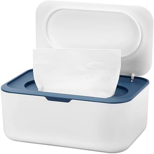 NOVWANG Wipes Dispenser Baby Wipe Holder with Lids, Keeps Wipes Fresh, Refillable Wipes Container with Sealing Design, Bathroom Tissues Wipes Case Box, Blue