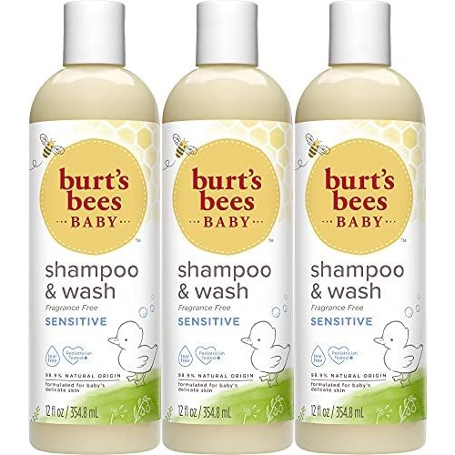 Burt's Bees Baby Shampoo & Wash, Fragrance Free & Tear Free Baby Soap - 12 Ounce Bottle - Pack of 3
