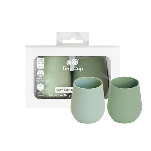 ezpz Tiny Cup (Sage/Olive) - 4 months+ - 100% Silicone Training Cup for Infants - Designed by a Pediatric Feeding Specialist - Baby-Led Weaning Essentials & Baby Gifts