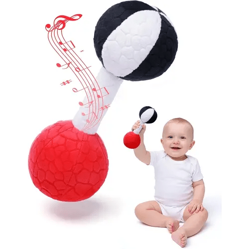 Jollybaby Soft Plush Baby Dumbbell Rattle Toys, 0-3-6 Months Newborn, High Contrast Black & White Sensory Rattles Weight Lifting Toy, Funny Baby Boy Girl Shower Gift