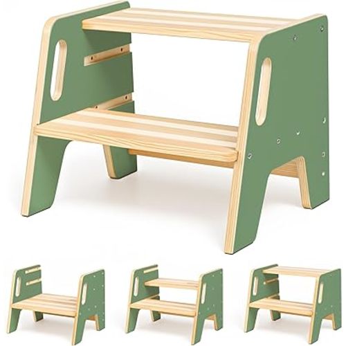 Wingyz Wooden Toddler Step Stool, 3-Height Adjustable Step Stools for Kids with Handles,Potty Stepstool for Bathroom Sink, Kitchen and Bedroom,Gift for Toddlers 1-3