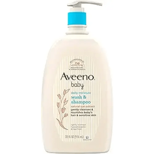 Aveeno Baby Daily Moisture Body Wash & Shampoo with Oat Extract, Hypoallergenic, Tear-Free, No Added Parabens, pH-Balanced Formula For Sensitive Hair & Skin, Baby Essentials, 33 fl oz