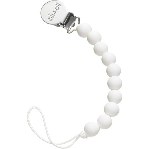 Ali+Oli Silicone Pacifier Clip for Baby (White) 100% Food-Grade BPA Free Newborn Pacifier Holder Infant Binky Clip for Baby Boy or Girl