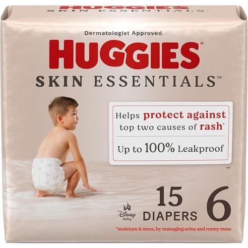 Huggies Size 6 Diapers, Skin Essentials Baby Diapers, Size 6 (35+ lbs), 15 Count, Packaging May Vary