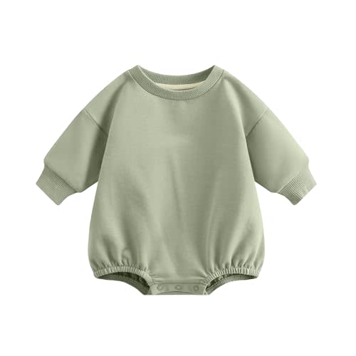 Bafeicao Baby Boy Girl Sweatshirt Romper Organic Cotton Solid Color Long Sleeve Bubble Romper Oversized Warm Fall Winter