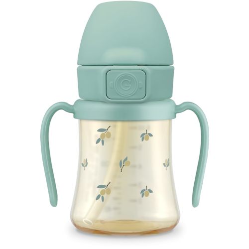 GROSMIMI PPSU Baby Straw Cup Stage 2, 12M+, Spill-Proof, 6oz (Olive) | Flip-Top | Babies & Toddlers 12+ Months | Removable Rotating Handles | Silicone Straw | BPA-Free Sippy Cup