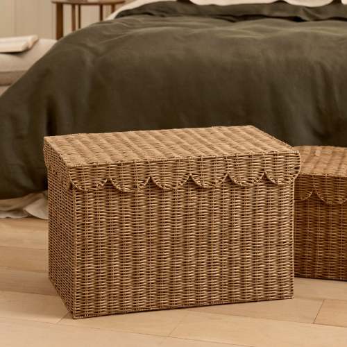 Scalloped Natural Lidded Baskets - Medium