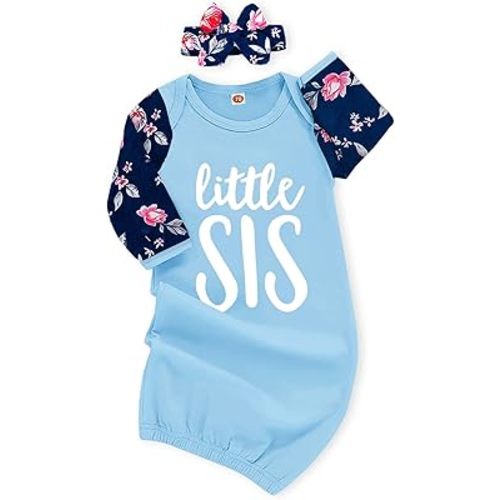 AMAWMW Newborn Baby Girl Little Sister Sleeper Gown Stripe Long Sleeve Nightgown Pajamas Gifts Stuff Essential Outfit