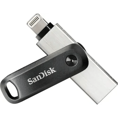 SanDisk - iXpand Flash Drive Go 64GB USB 3.0 Type-A to Apple Lightning for iPhone & iPad - Black / Silver
