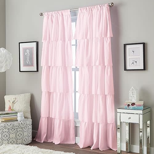Curtainworks Flounced Ruffle Rod Pocket 100% Polyester, 42 x 84 Inch, 1 Curtain Panel, Pink