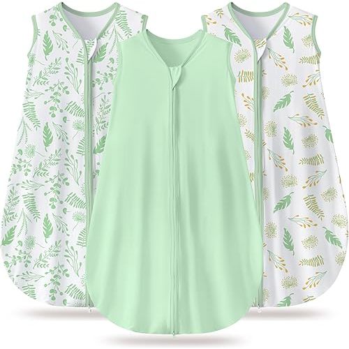 Baby Sleep Sack 6-12 Months, 100% Organic Cotton Wearable Blanket for Babies, 2-Way Zipper TOG 0.5 Lightweight Breathable Baby Sleeping Bag, 4 Sizes-GreenM