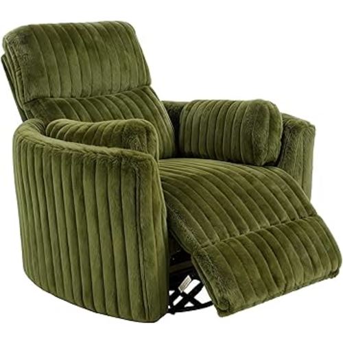 leovanni Power Swivel Rocker Recliner, Chenille Upholstered Nursery Glider Rocking Chair with 2 Pillows, USB Ports Electric Nursing Reclining Chairs Bedroom Living Room, Olive Green