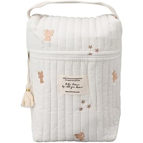 Cute Diaper Bag Embroidered Pattern Small Maternity Bag Quilted Cotton Baby Stroller Storage Bag Travel(Bear)