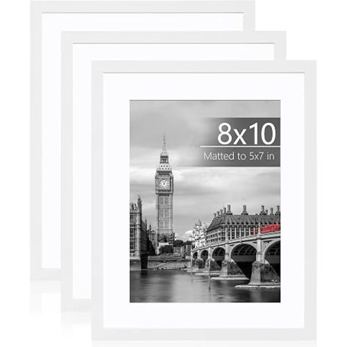 Fixwal 8x10 Picture Frame Set of 3 with Plastic Cover, PVC, White