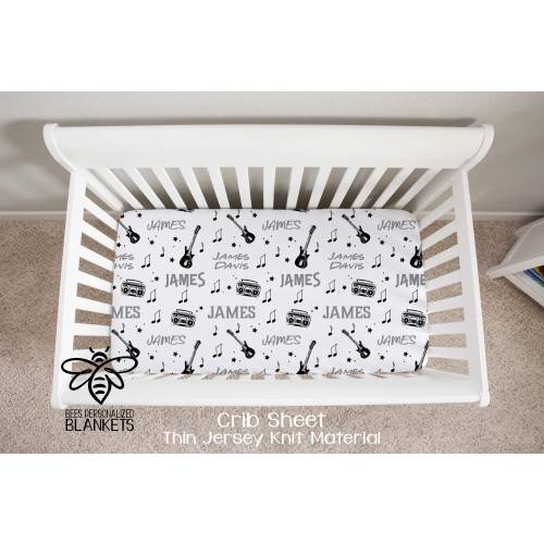 SALE Personalized Rock N Roll Guitar Crib Sheet, Fitted 28" x 52" Standard Crib Sheet, OR 24" x 38" Mini Crib Sheet,