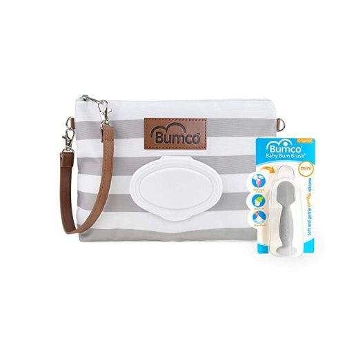 Bumco Diaper Clutch Bag and Mini Cream Spatula - Baby Travel Essentials, Small Bag with Wipes Dispenser, BPA-Free Butt Spatula, Mini Cream Applicator with Case