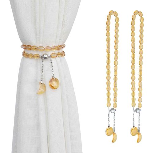 Magnetic Curtain Tiebacks, 2 Pack Crystal Beaded Sun & Moon Pendants Sheers/Draperies Holdbacks for Window Home Office Decor (Gold)