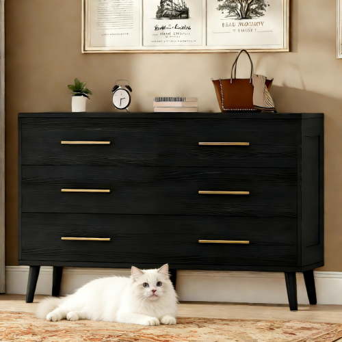 6 Drawer Dresser, Lofka Black Dresser for Bedroom, Chests of Drawers for Living Room