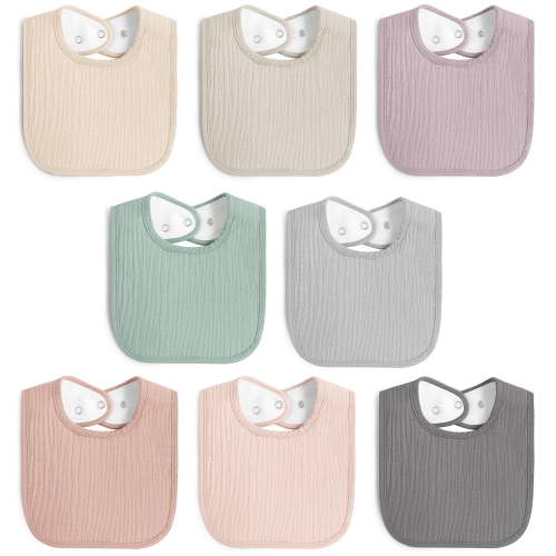 8 Pack Muslin 100% Cotton Baby Bibs for Unisex, Soft and Absorbent Gender Neutral Set for Feeding and Drooling