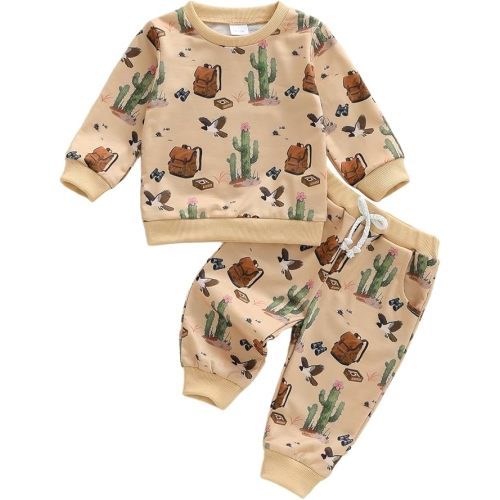 Kayotuas Western Baby Boy Clothes Cowboy Sweatshirt Tops Jogger Pants Set Toddler Country Outfit Infant Fall Winter Clothing
