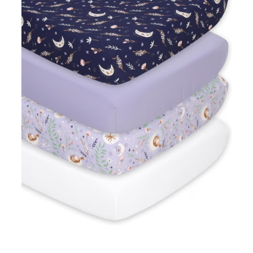 The Peanutshell 4-Pack Fitted Crib Sheet Set - Super Soft & Breathable Baby Girl Crib Sheets, Nursery Decor, Fit for Standard Mattress Cover- Lunar Love