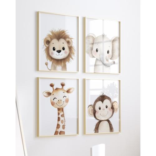 11x17 Safari Nursery Prints: Lion, Elephant, Giraffe, Monkey - Jungle Animal Art Set