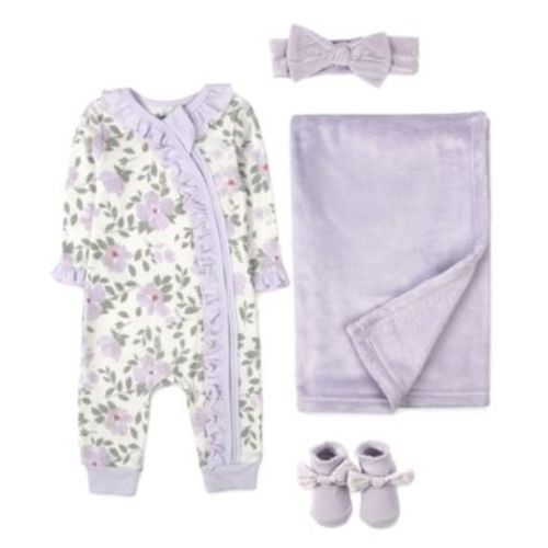 Baby Girls Coverall, Blanket, Socks and Headband, 4-Piece Set