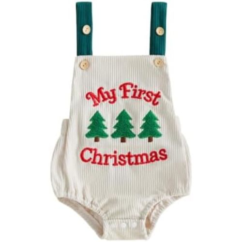 My First Christmas Baby Girl Boy Outfit Corduroy Bubble Romper