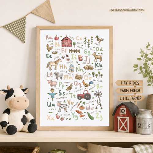 Farm Alphabet Print: Illustrated Animals ABC Poster