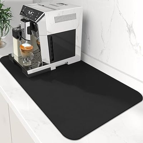 WISELIFE Coffee Mat Super Absorbent Dish Drying Mat Bar Accessories Match with Coffee Machine Large Drying Mats for Kitchen Counter 16" W x 24" L, Black