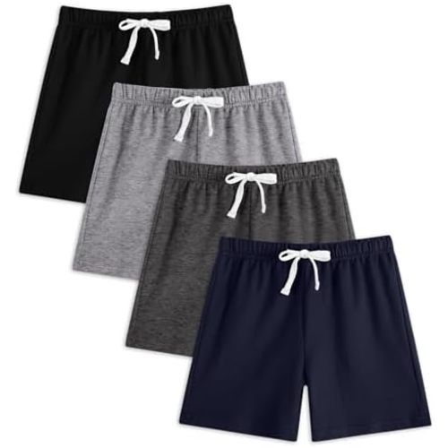 4 Pack Boys Toddler Shorts French Terry Cotton Shorts Summer Casual Elastic Waist with Drawstring for Kids(Age 2-12)