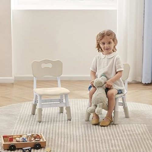 DOREROOM Adjustable Toddler 2 Chairs Set, 3 Level Adjustable Children’s Chair for Age2-8, Durable and Lightweight, Maximum Load-Bearing 180LBS, Plastic Kids Chairs for Classroom/Daycare/Home