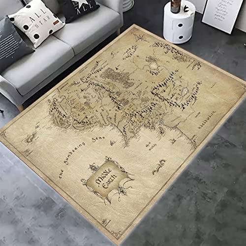 Generic Middle Earth Area Rug, Living Room Rug, Fan Map Rug, Beige, 63'x82'