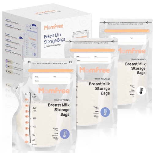 Momfree Sterile Disposable Breastmilk Storage Bags, Temp‑Sensing Design, 8 oz/240 ml, 60 Count for Breastmilk Freezer Storage