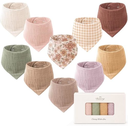 Konssy 10 Pack Baby Muslin Bandana Bibs for Drooling and Teething