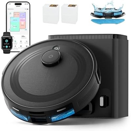Lefant LiDAR Robot Vacuum and Mop Combo,75-Days Self-Emptying,6000Pa Powerful Scution,Multi-Floor Mapping, No-Go Zones,140 Min Runtime,2.4G/5G WiFi/Alexa/APP/iWatch,M2 Plus Black