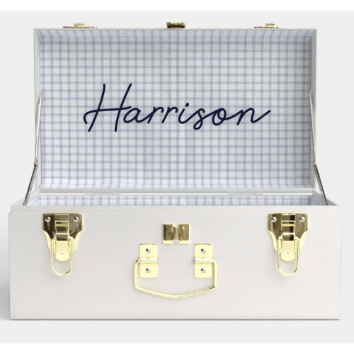 Mini Trunk - White - Picnic in Blue / Embroidery