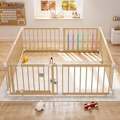 Wooden Baby Playpen, 8 Panels Fence for Babies and Toddlers 57”×57”