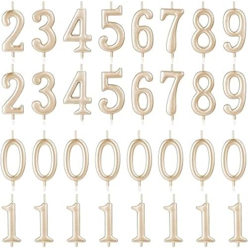 32 Pieces Numeral Birthday Candles Champagne Cake Glitter Candles Number 0-9 Cake Decoration for Child's Milestone Birthday Celebration Ten-Year Milestone Anniversary Party Celebration (Champagne)