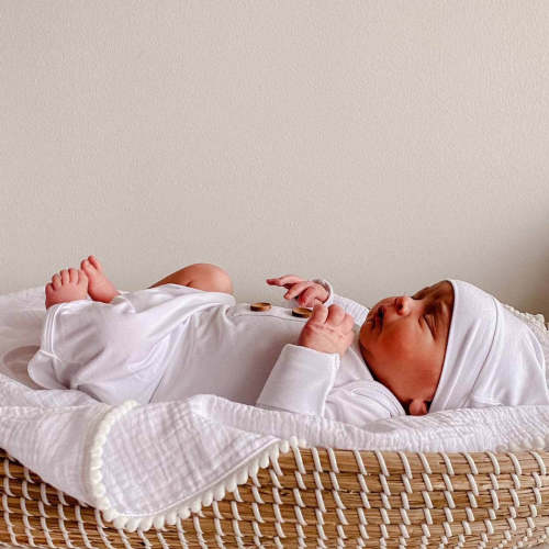 Solid White Bamboo Baby Knot Gown & Hat