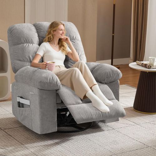 Coucheta 35.4 Inch Massage Recliner Chair with Heat, 360° Swivel Rocking Recliner with USB Charging and Storage Pockets