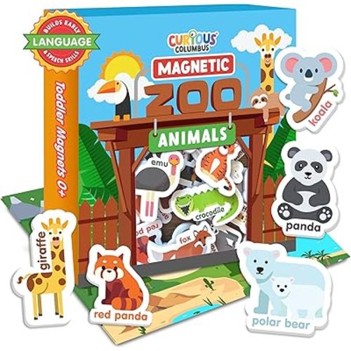 Curious Columbus Zoo Animals Fridge Toddler Magnets for 1-3 Year Olds | Large Foam Refrigerator Magnets for Kids Baby and 3-5 Years Old | Magnetic ABC Learning | Educational Toys Babies to Preschool