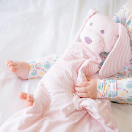 Mini-Stripe Dog Lovey + Paci clip holder - Pink