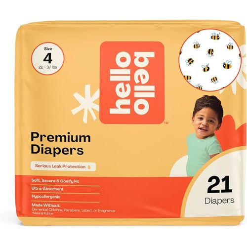 Hello Bello Premium Diapers Size 4 (22-37 lbs) Busy Bees Designs, 21ct Jumbo Pack