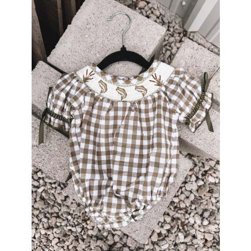 Green Plaid Fish Romper