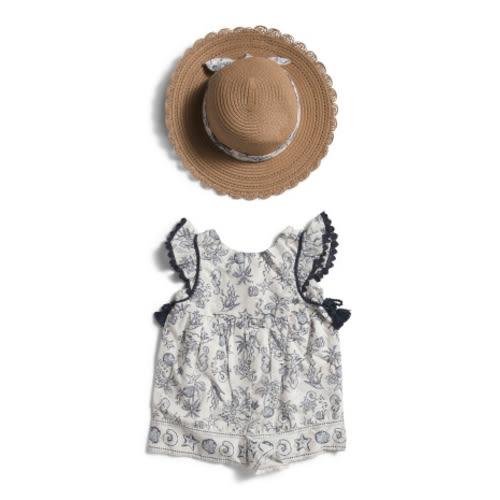 Infant Girls Border Print Romper With Sunhat | Kids & Baby | T.J.Maxx