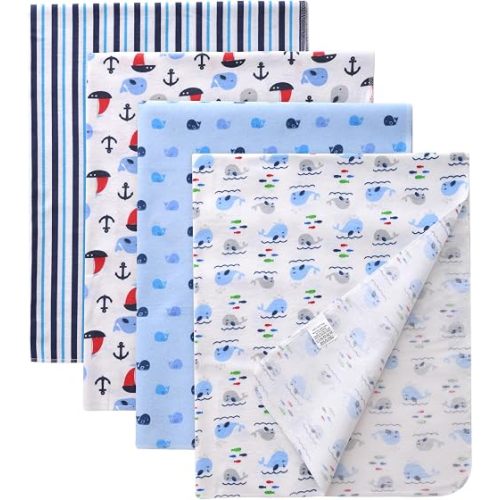 Gina Era Unisex Baby Cotton Flannel Receiving Blankets, Baby Blankets 4 Pcs, Baby Swaddle Blankets, Baby Flannel Blanket 30x30 Inches for Boy Girl (Style-3)