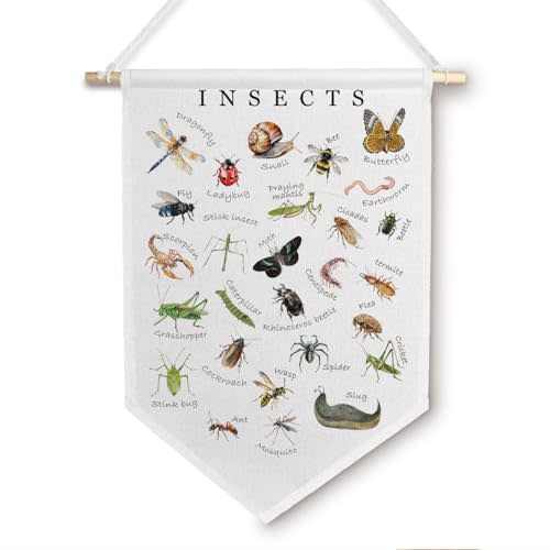 BlissfulAbon Insects Canvas Banner - Educational Canvas Banner, Nursery Decor Hanging Pennant Flag, 11 X 15 Inch