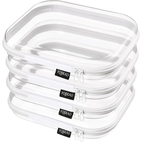 YQBRAO 4-Pack Clear Diaper Bag Organizer Pouches, 1.2mm Ultra-Thick PET Travel Pouches for Toiletries & Makeup, Rigid Self-Standing Bags with YKK Zippers, TSA Approved