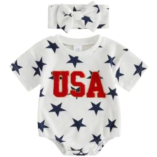 BemeyourBBs Baby Boy Girl 4th of July Outfit USA Short Sleeve Bubble Romper Jumpsuit Newborn Fourth of July Summer Clothes